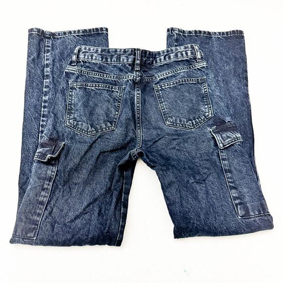 Zara Black Cargo Pant Dark Wash Utility Denim Jeans Straight Leg Size 4 - Picture 5 of 7